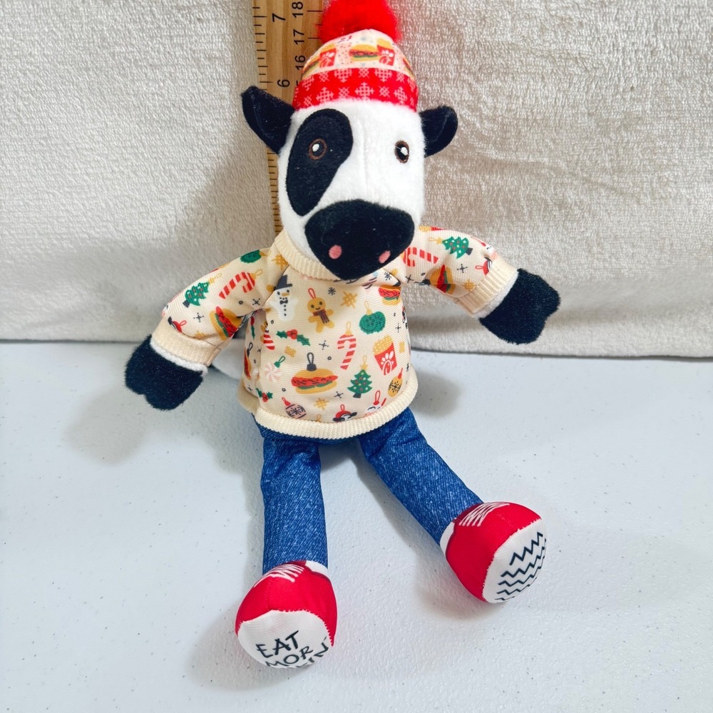 Chick fil A Cow Plush Toy Stuffed Animal Holiday Outfit Red Beanie Christmas